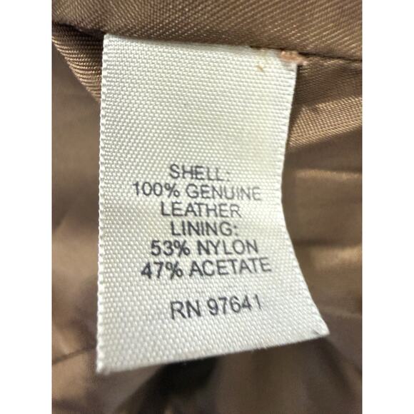 Leather Blazer Jacket with Mao Collar, Front Pockets – Brown Approx. Size M - Picture 12 of 15